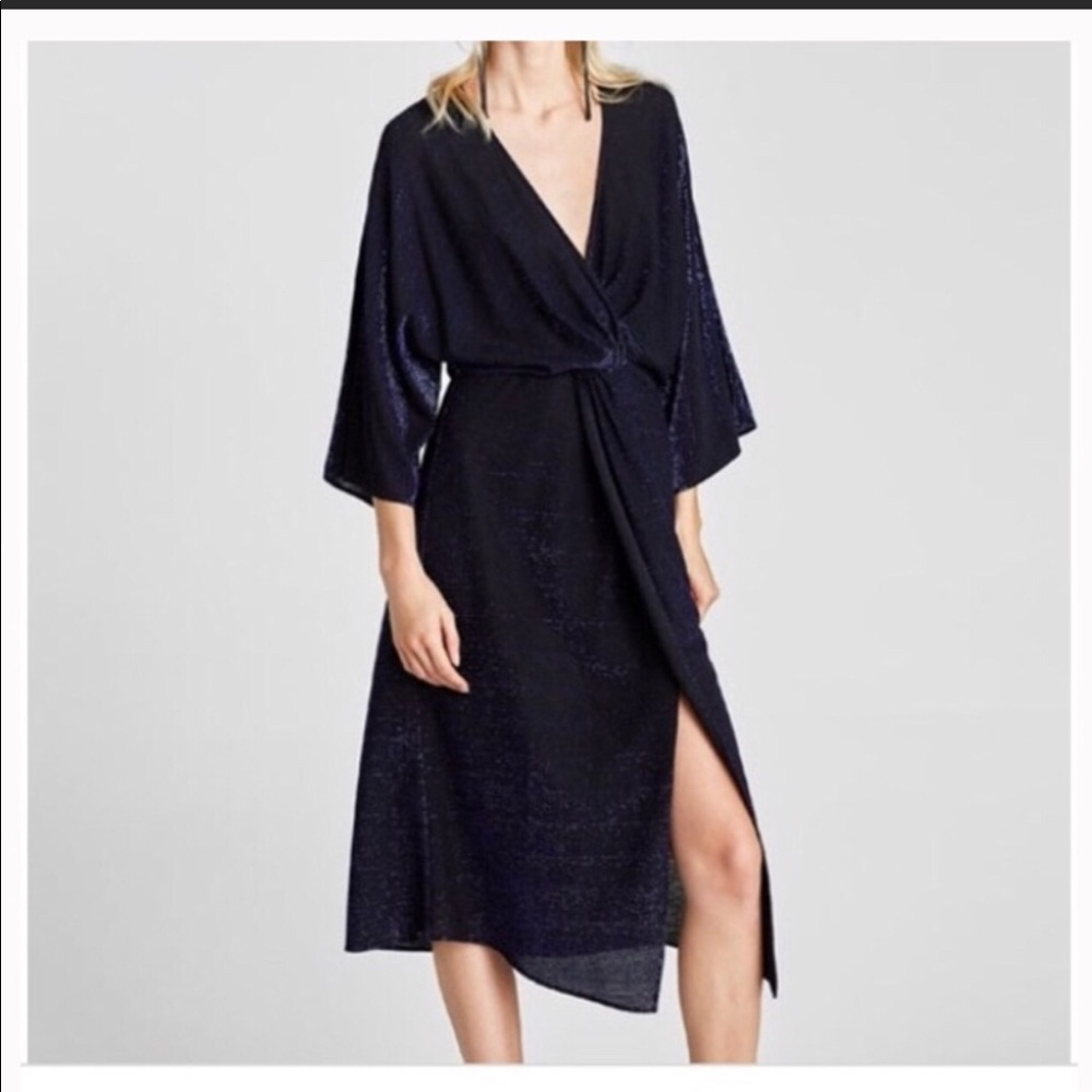 Zara metallic blue dress V neck size S - Picture 5 of 7
